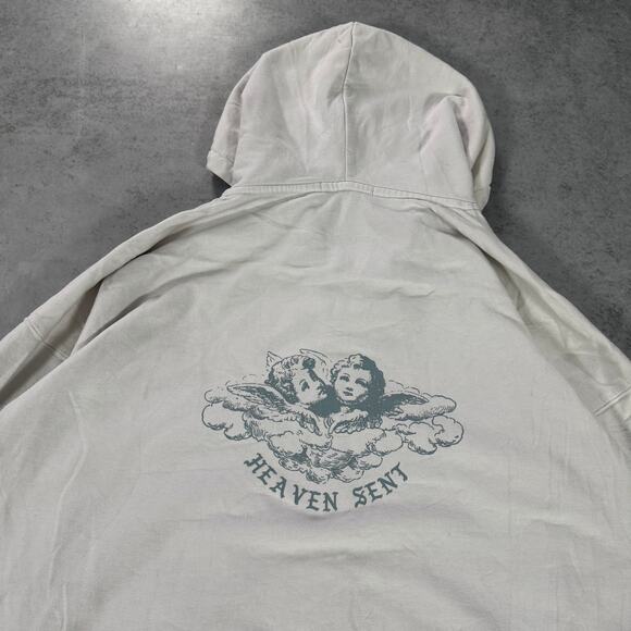 Brandy Melville Heaven Sent Zip Hoodie Angel Graphic Cream - Size: One Size - Picture 7 of 7